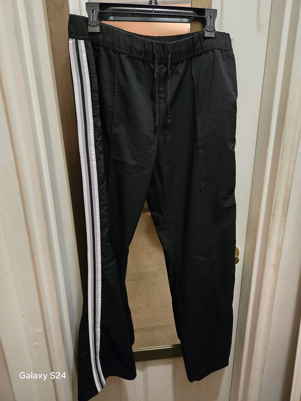 Women's Black Track Pants with White Side Stripe